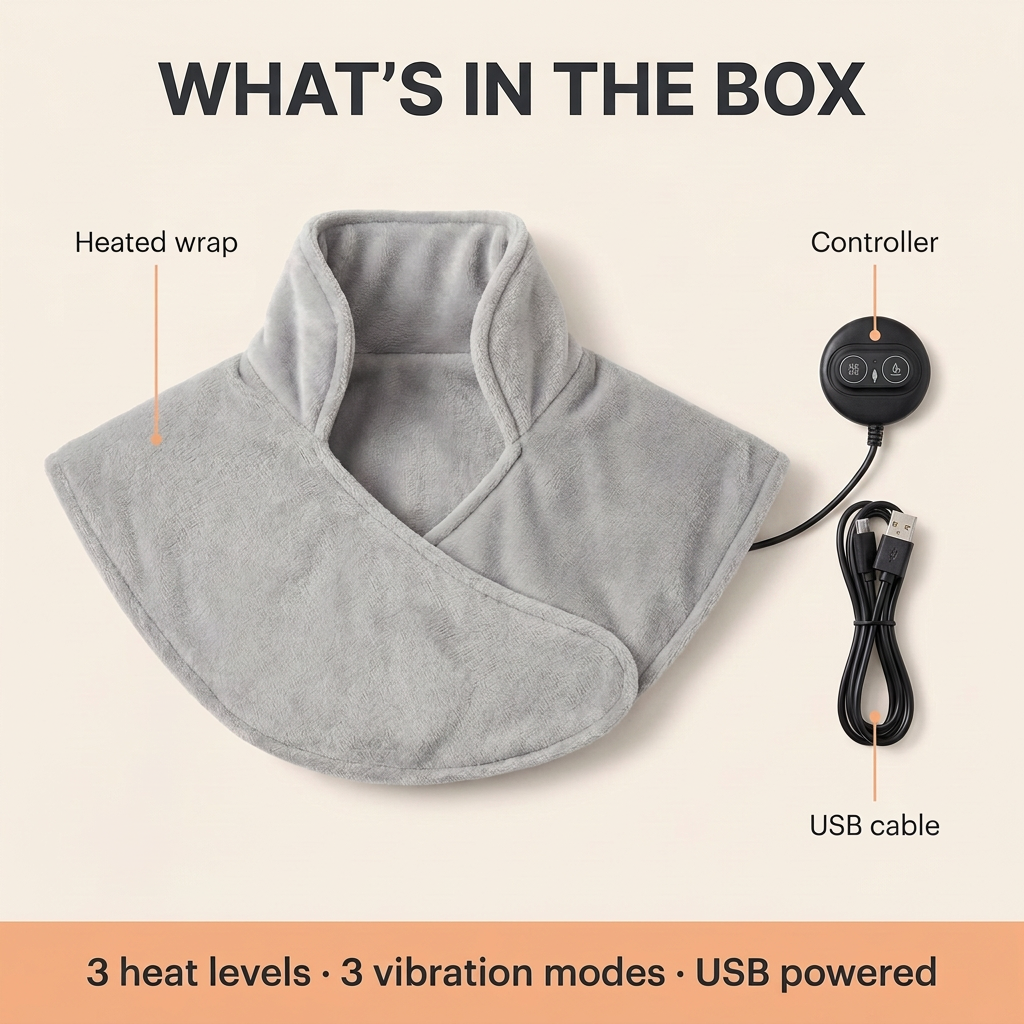 Manta térmica para cuello y hombros WarmHug – Calor + vibración, USB