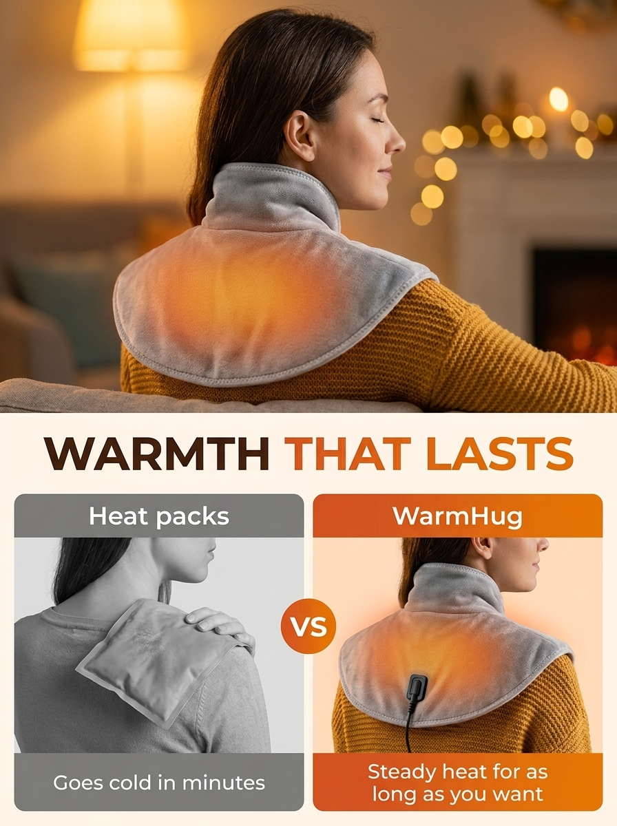 Manta térmica para cuello y hombros WarmHug – Calor + vibración, USB