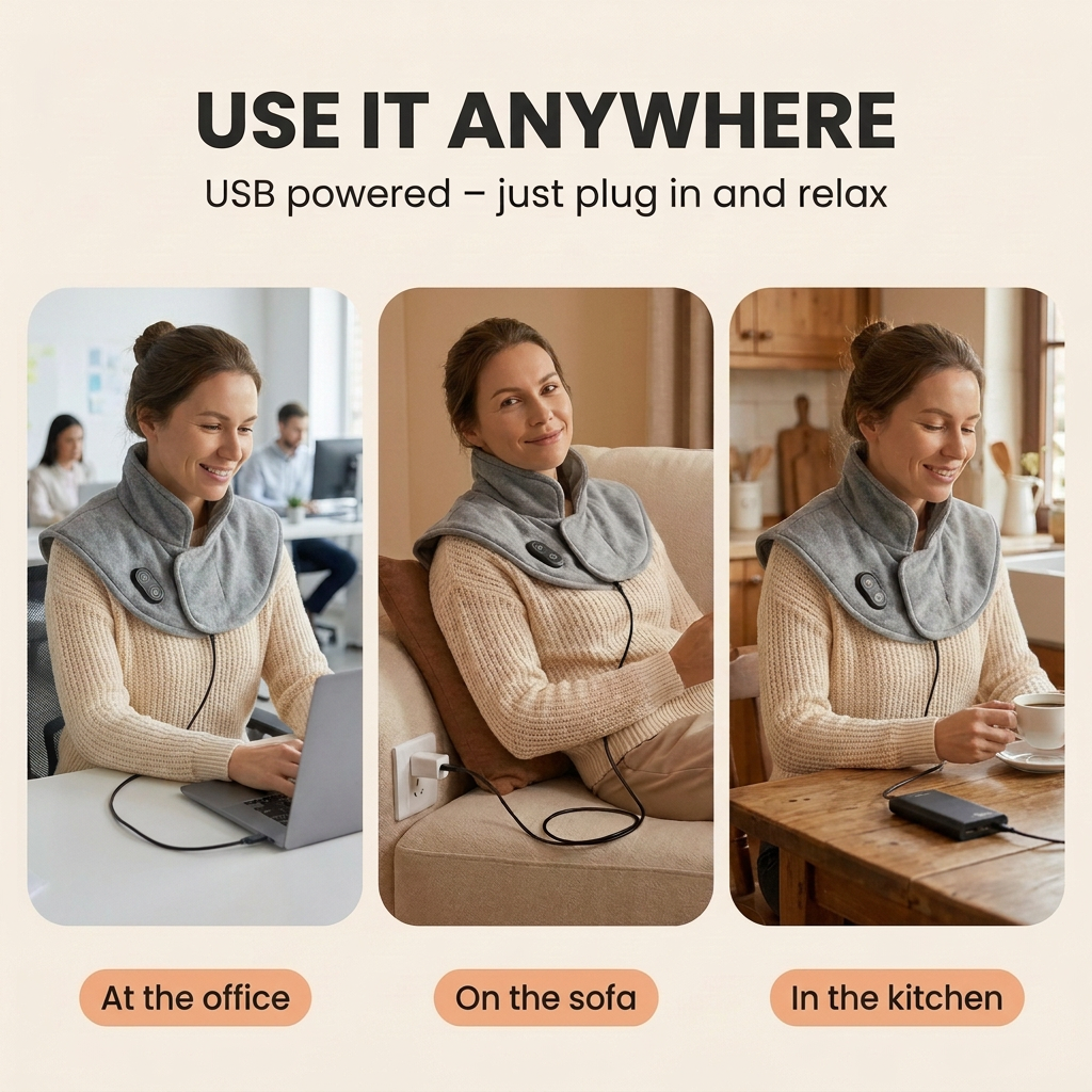 Manta térmica para cuello y hombros WarmHug – Calor + vibración, USB